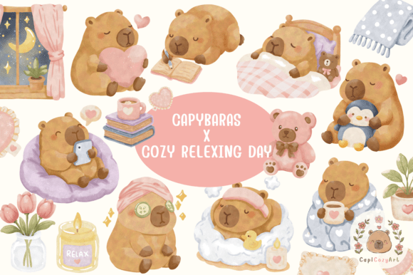 Download Cozy Relaxing Capybara Clipart - Cozy Collection