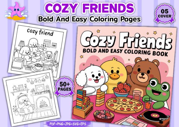 Download Cozy Friends Bold and Easy Coloring Book - Cozy Collection