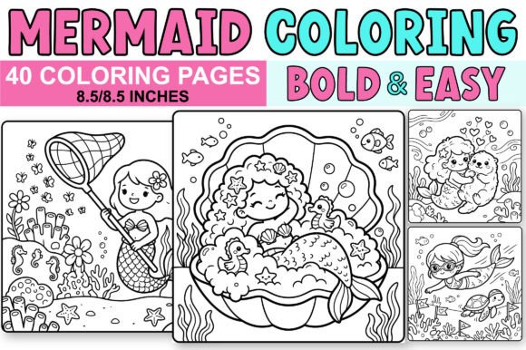 Download Cute Mermaid Coloring Book - Bold &amp; Easy - Coloring book Collection