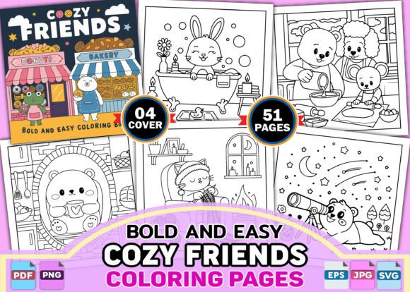 Download Bold Easy Cozy Friends Coloring Book - Cozy Collection