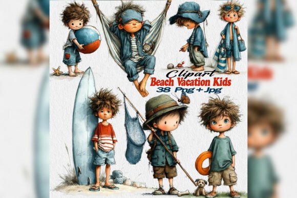 Download Whimsical Summer Boys Beach Clipart - Beach Collection