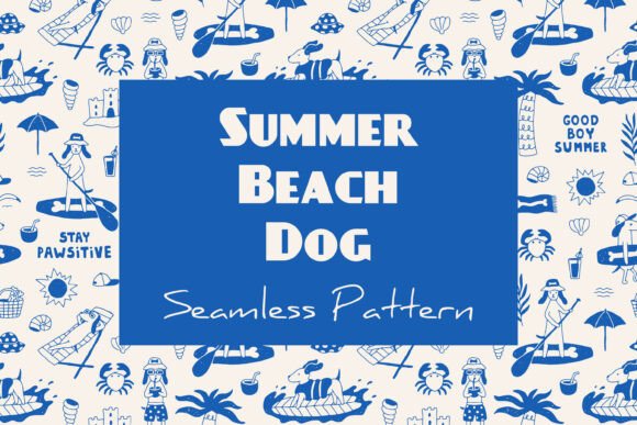 Download Summer Beach Dog Seamless Pattern - Beach Collection