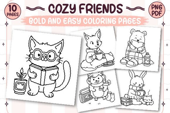 Download Bold and Easy Cozy Friends Coloring Page - Cozy Collection