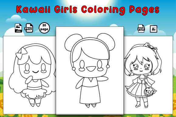Download Kawaii Girls Coloring Book Page for Kids - Coloring book Collection