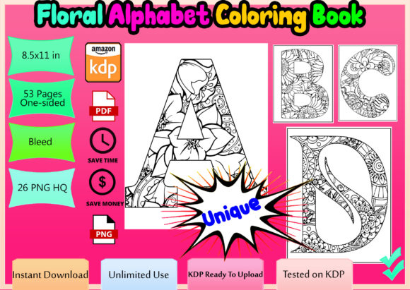 Download Floral Alphabet Coloring Book a-Z - Coloring book Collection