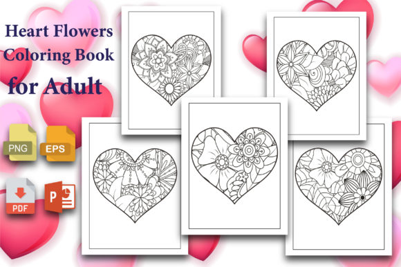Download Heart Flowers Coloring Book for Adult - Coloring book Collection
