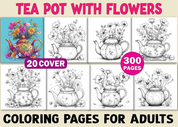 Download Tea Pot with Flowers Coloring Book Pages - Coloring book Collection