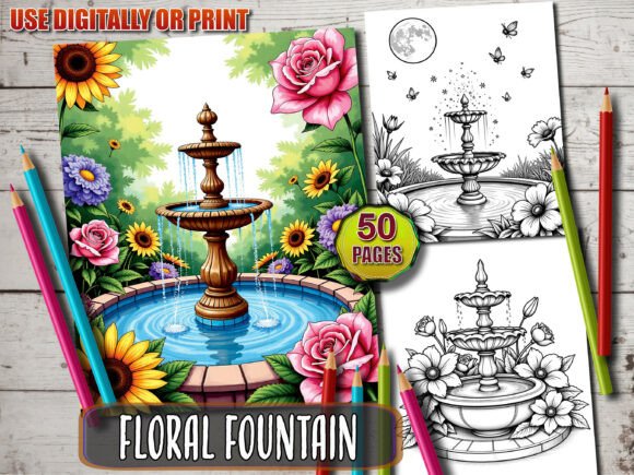 Download 50 Floral Fountain Coloring Book - Coloring book Collection