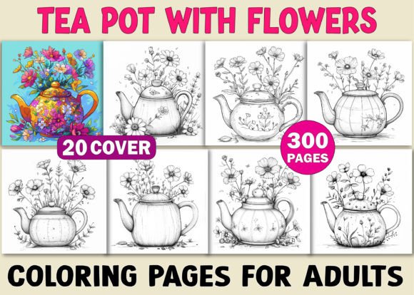 Download Tea Pot with Flowers Coloring Book Pages - Coloring book Collection
