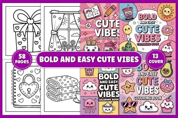 Download Cute Vibes Bold and Easy Coloring Book - Coloring book Collection