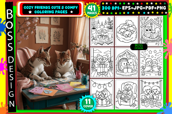 Download Cozy Friends Cute &amp; Comfy Coloring Pages - Cozy Collection