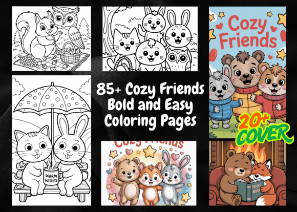 Download Cozy Friends Bold and Easy Coloring Book - Cozy Collection