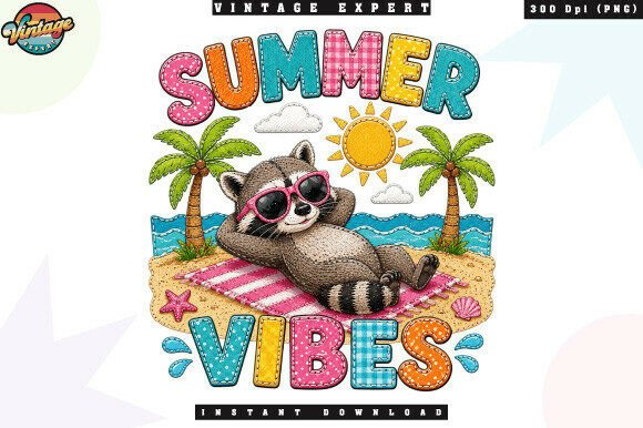 Download Relaxing Raccoon Beach Patchwork PNG - Beach Collection