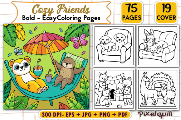 Download Bold and Easy Cozy Friends Coloring Page - Cozy Collection