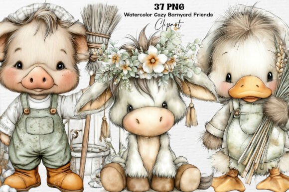 Download Watercolor Cozy Barnyard Friends Clipart - Cozy Collection